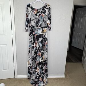 Sexy Diva Maxi Dress Newspaper Print Broadway Colorful Size 2XL